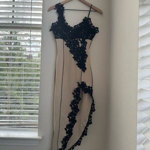 Asymmetric Lace Midi Dress